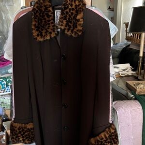 Chic Brown Trench Coat with Leopard Accents